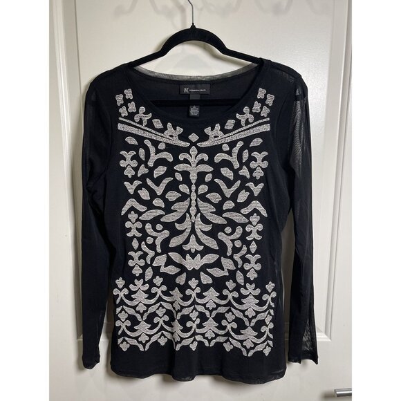 INC International Concepts Black Embroidered Top Size Large  Chic * Emo * Gothic - Picture 1 of 5